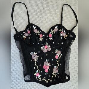 Victoria's Secret Vintage Y2k Rosette And Sequins Embroidered Bustier